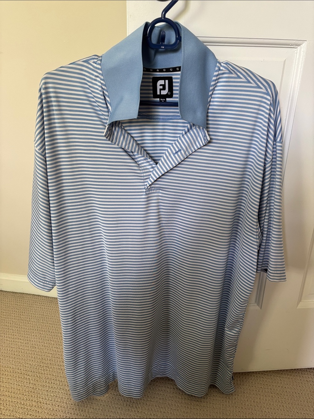 FootJoy Light Blue and White Striped Polo with Solid Collar